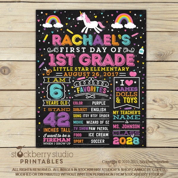 First Day of School Sign Unicorn Printable Unicorn 1st Day of School Sign Unicorn Back to School Sign First Day of School Chalkboard Sign