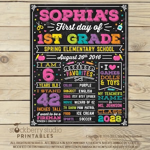 First Day of School Sign Girl First Day of School Chalkboard Back to School Sign Printable First Day of Kindergarten Sign 1st Day of School