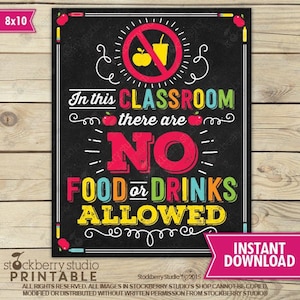 No Food or Drinks Allowed School Poster - Classroom Decor - Class Rules - No Food Sign - Classroom Management - Classroom Poster