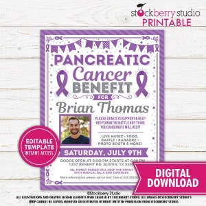 Pancreatic Cancer Benefit Fundraiser Flyer Printable Purple Pancreas Charity Event Church Donations Benefit Poster Editable Template Digital