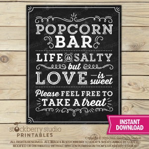 Popcorn Sign - Life is Salty Love is Sweet Sign Instant Download Popcorn Bar Wedding Sign Popcorn Bar Sign Printable Table Sign