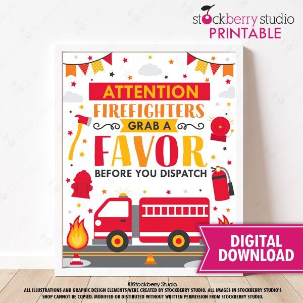 Fire Truck Party Sign Printable Firefighters Grab a Favor Table Sign Firetruck Drinks Table Sign Decor Fireman Fire Station Decorations