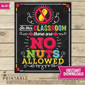No Nuts Allowed School Poster - Classroom Decor- No Peanuts Sign - Class Allergy Poster - Classroom Management - Classroom Poster