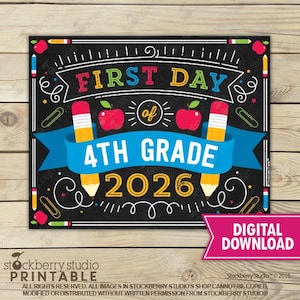 Cartel del primer día de 4.º grado, pizarra imprimible (descarga digital) imagen 1