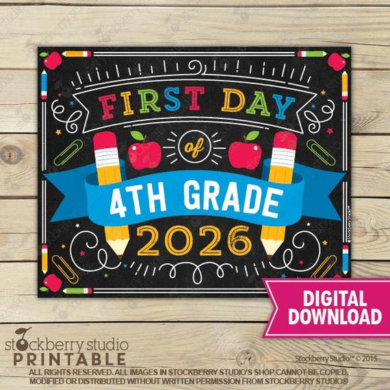 First Day of 4th Grade Sign, Printable Chalkboard (Digital Download)