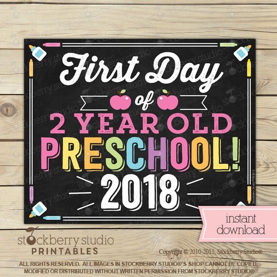 Items similar to Girl First Day of 2 year old Preschool Sign Printable