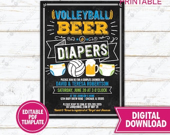 Volleyball and Beer Baby Shower Invitation Printable Couples Shower Invite Diaper Party Invite Sprinkle Editable Template Download Printed
