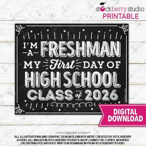 First Day of High School Sign First Day of 9th Grader Sign First Day of Freshman Year Printable First Day of School Instant Download Il_570xn