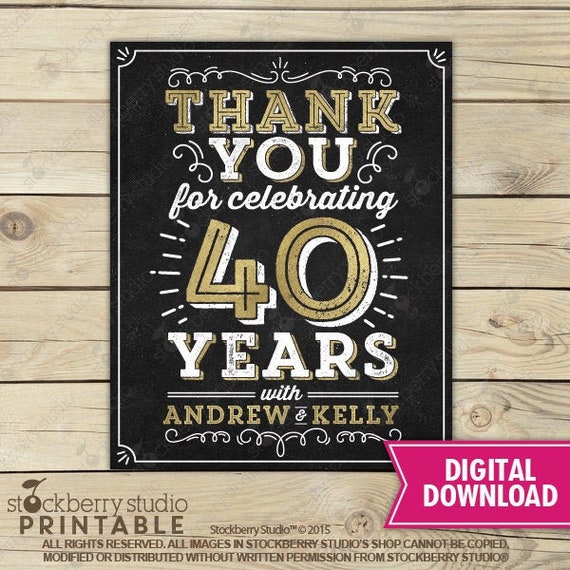 40th Anniversary Sign - Anniversary Party Sign - Thank You for Celebrating with Us Sign Printable - Anniversary Party Decoration - Welcome Il_570xn