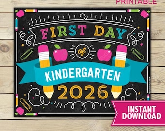 Girl First Day of Kindergarten Sign Instant Download First Day of Kindergarten Sign Printable First Day of School Sign Back to School Sign