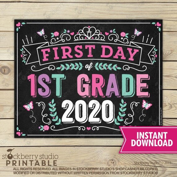 Princess First Day of 1st Grade Sign Instant Download - Girl First Day of 1st Grade Sign Printable - First Day of School Sign Back to School Il_570xn