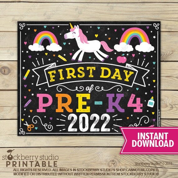 Unicorn First Day Of Pre K4 Sign 1st Day Of School Printable Girl First 