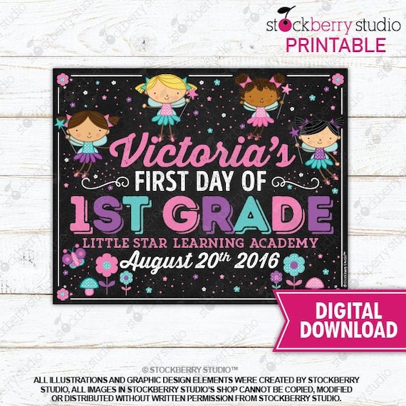 Fairies First Day of School Chalkboard Sign Printable Girl 1st Day of School Sign Back to School Chalkboard Sign Photo Props Sign Il_570xn