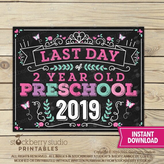 Princess Last Day of 2 Year Old Preschool Sign Instant Download - Girl Last Day of Preschool Sign Printable - Last Day of School Sign Il_570xn