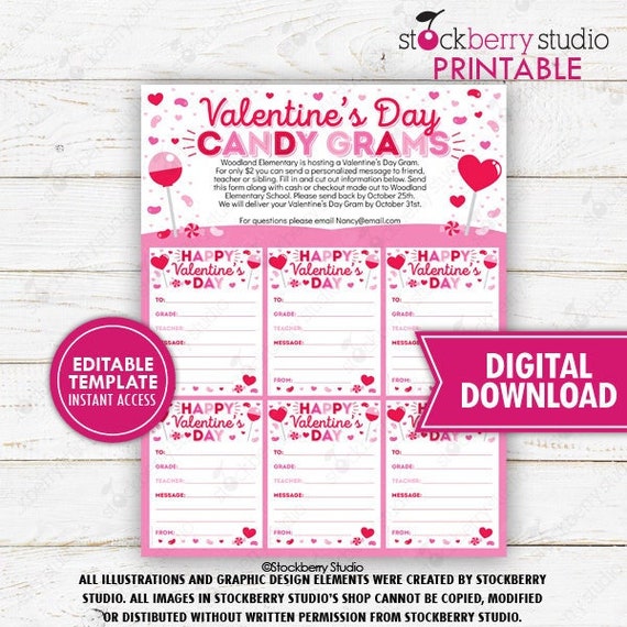 Valentine's Day Candy Gram Flyer Printable Editable Church PTO PTA School Fundraiser Community Event Digital Instant Download Template Il_570xn