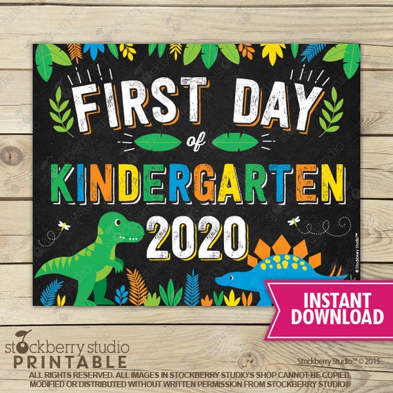 Dinosaur First Day of Kindergarten Sign Instant Download - Dinosaurs First Day of School Sign Printable - Boy First Day of Kindergarten Sign Il_570xn