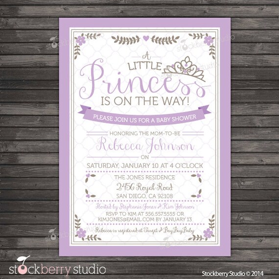 Princess Baby Shower Invitation Printable - Little Princess Baby Shower Invite Printable - Royal Baby Girl Invitation - Lavender Il_570xn