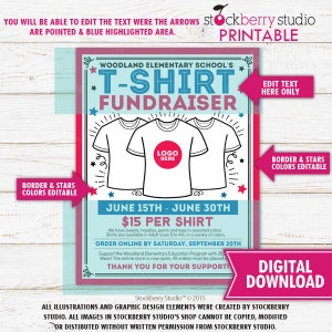 T-shirt Fundraiser Flyer Printable PTO PTA Sale Clothing School Spirit ...