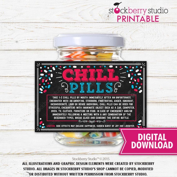 Chill Pill Label Printable Prescription Label Funny Coworker Gag Gift Office Gift Boss Gift Doctor Nurse Birthday Gift Staff Christmas Gift Il_570xn