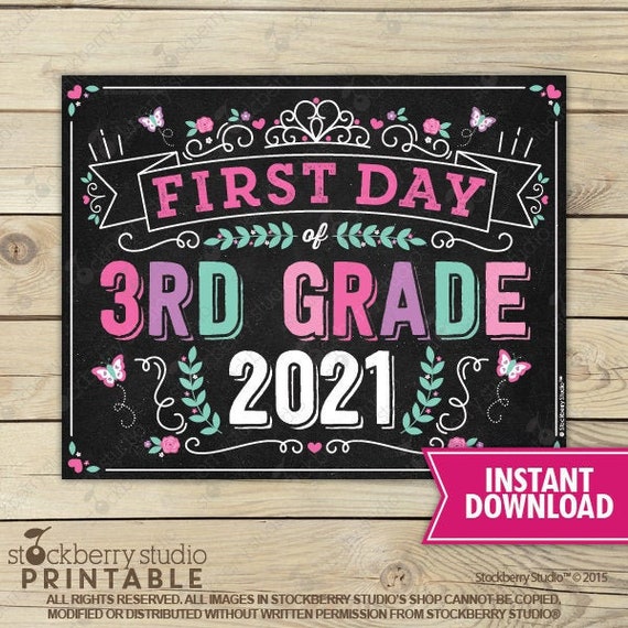Princess First Day of 3rd Grade Sign Instant Download Girl First Day of 3rd Grade Sign Printable First Day of School Sign Back to School Il_570xn