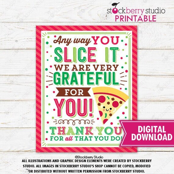 Pizza Thank You Sign Printable Teacher Appreciation Decorations Boss Coworker Employee Staff Nurse School PTO PTA Instant Download Il_570xn