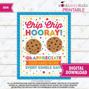 Cookie Thank You Sign Chip Chip Hooray Teacher Appreciation Week Decorations Coworker Employee Staff Nurse Gift Decor Instant Download