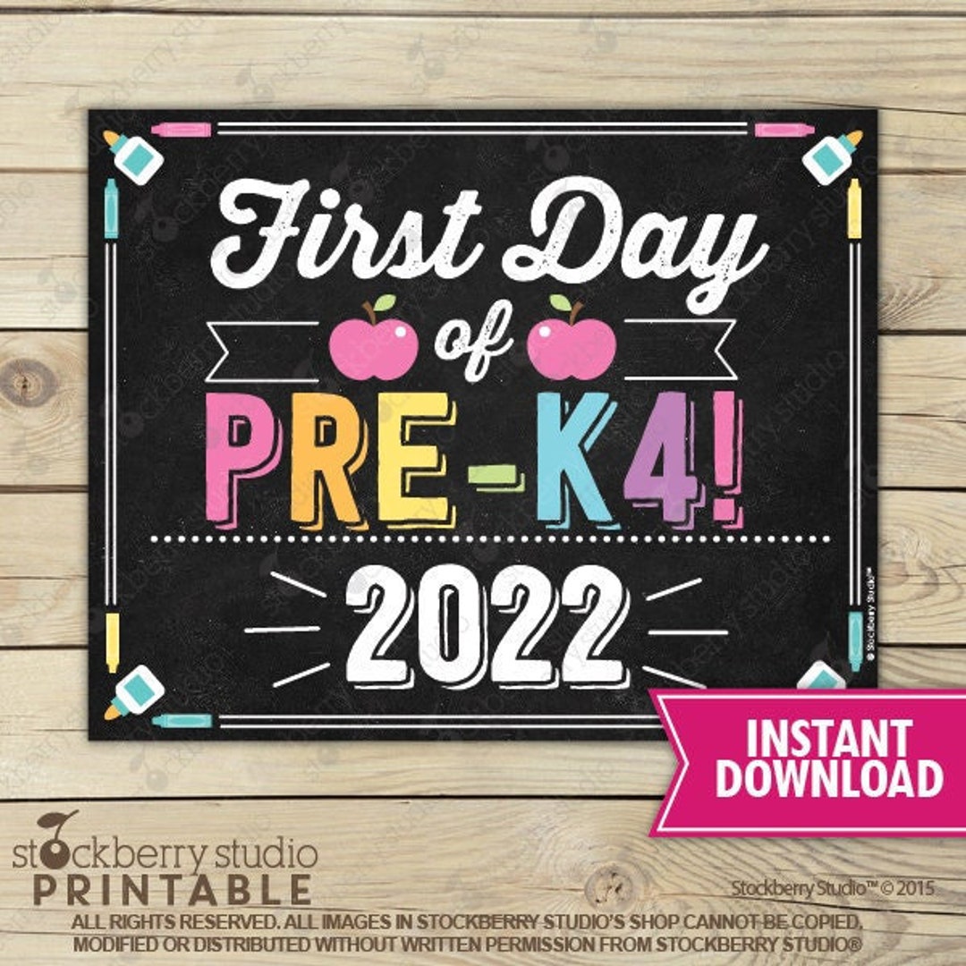 Girl First Day of Pre K4 Sign 1st Day of School Sign Printable - Etsy