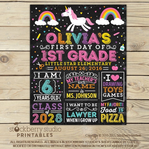 Unicorn First Day of School Sign - 1st Day of School Chalkboard Sign - Back to School Sign Printable - Girl First Day of School Chalkboard Il_570xn