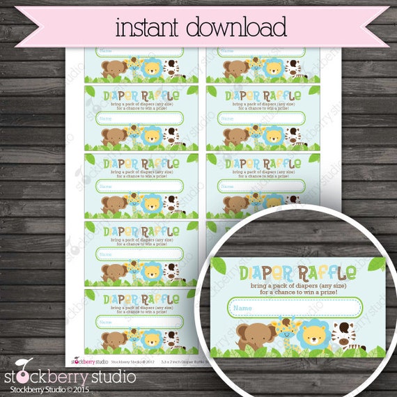 Safari Baby Shower Diaper Raffle Ticket - Instant Download - Jungle Baby Shower Games Printable - Gender Neutral Baby Shower Activities Il_570xn