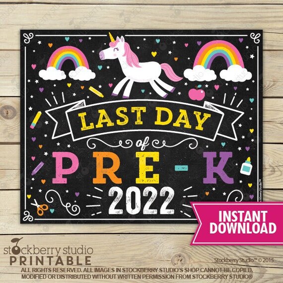 Unicorn Last Day of Pre K Sign - Girl Last Day of Pre-K Sign - Last Day of School Sign Printable - Instant Download - Last Day of PreK Sign Il_570xn