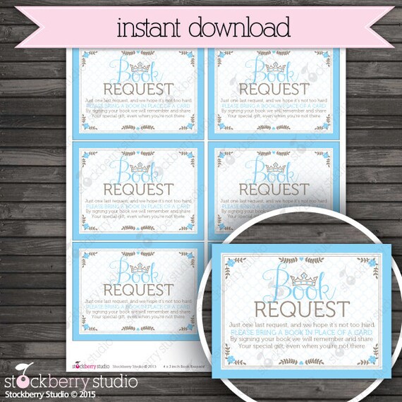 Prince Baby Shower Book Request Cards Printable - Blue Baby Shower Insert Cards - Instant Download - Boy Baby Shower Please Bring a Book Il_570xn