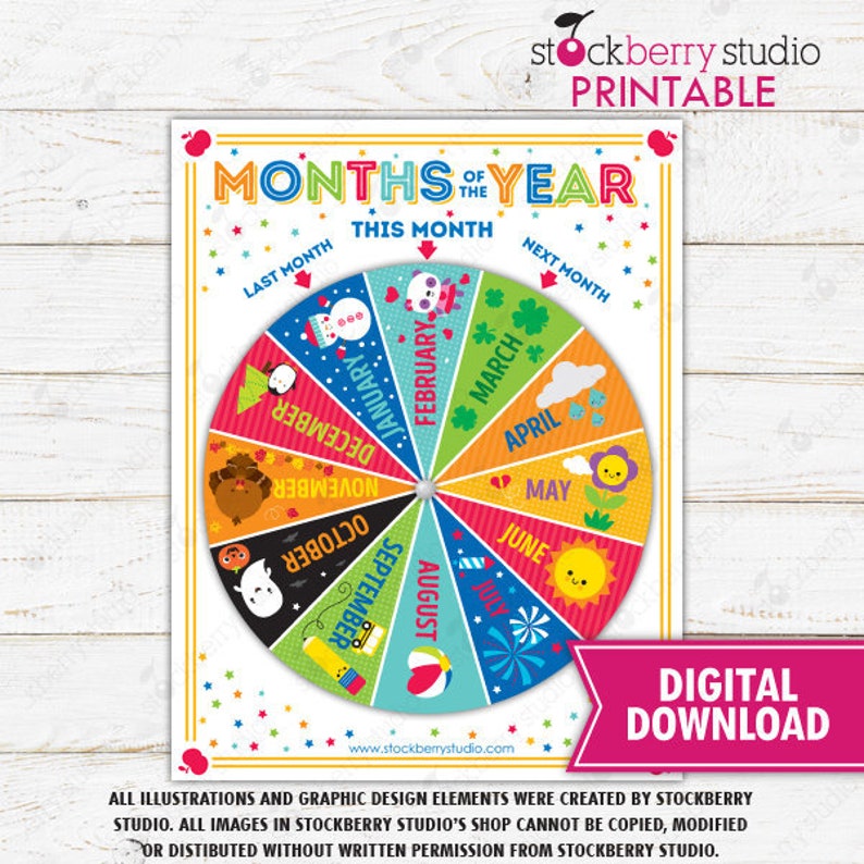 Months of the Year Wheel Printable Classroom Calendar Circle Etsy