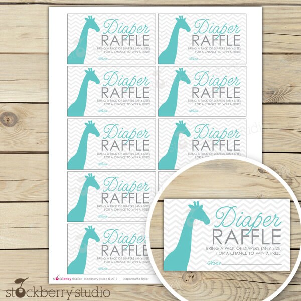 Giraffe Baby Shower Diaper Raffle Tickets Aqua Blue Gray Giraffe Baby Shower Diaper Raffle Tickets Aqua Blue Gray Chevron Boy Invitation Insert Card