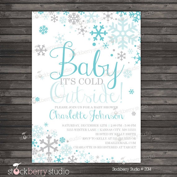Boy Baby Its Cold Outside Baby Shower Invitation Printable - Aqua Blue Gray Winter Wonderland Baby Shower Invitations - Winter Baby Shower Il_570xn