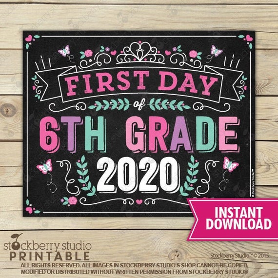 Princess First Day of 6th Grade Sign Instant Download Girl First Day of Sixth Grade Sign Printable First Day of School Sign Back to School Il_570xn