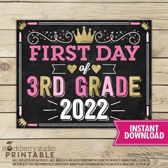 Girl First Day of 3rd Grade Sign Princess Back to School Sign 1st Day of 3rd Grade Girl First Day of School Sign Printable Third Grade Sign Il_570xn
