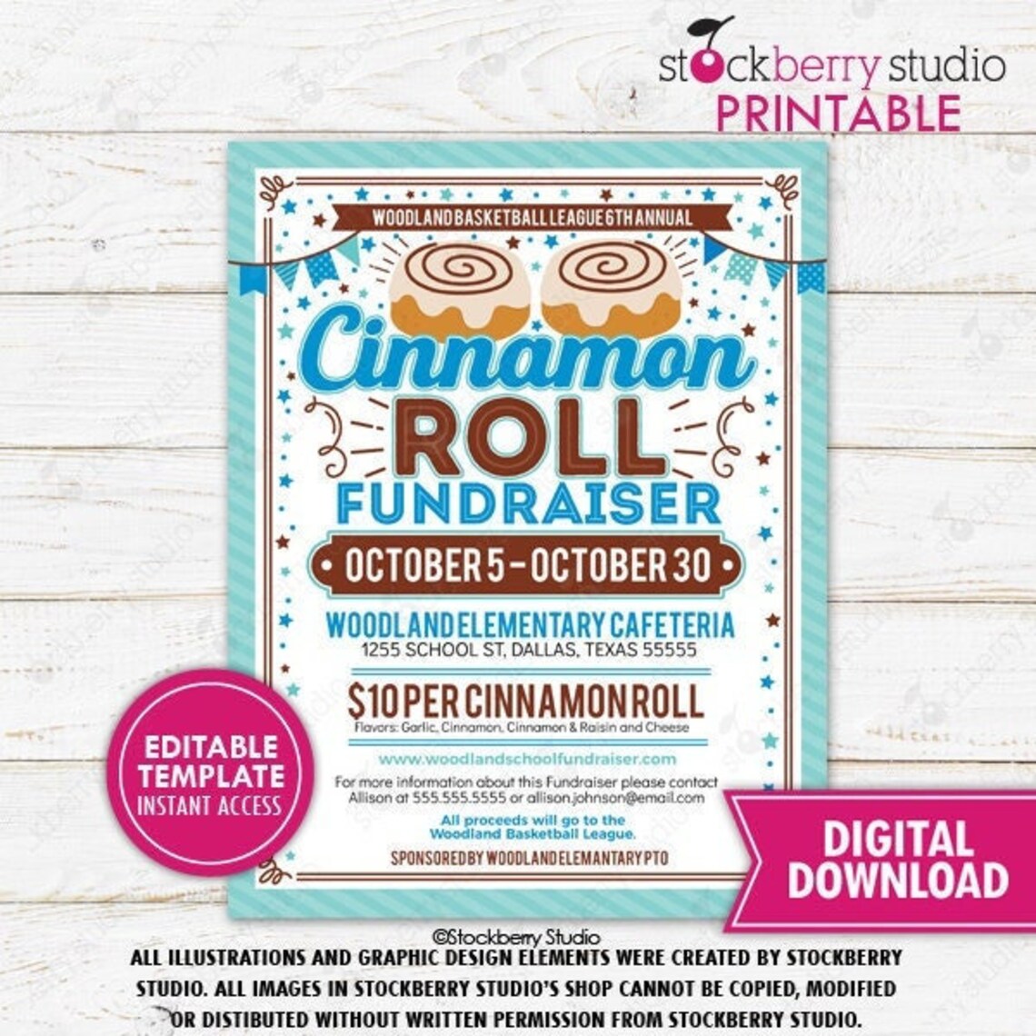 Cinnamon Roll Fundraiser Flyer Printable Sticky Bun School PTO - Etsy
