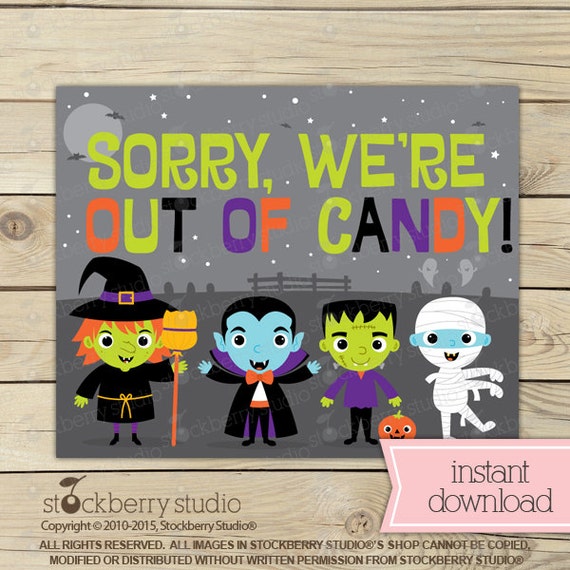 Halloween Out of Candy Sign - Trick or Treat Sign - Halloween Welcome Sign - Halloween Printable Sign - Halloween Sign - Halloween Party Il_570xn