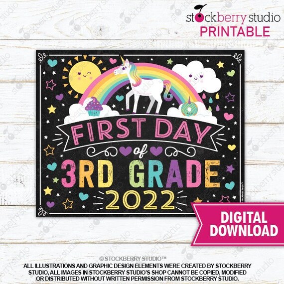 First Day of 3rd Grade Sign Unicorn First Day of School Sign Girl Instant Download Digital Rainbow First Day Third Grade Sign Printable Il_570xn