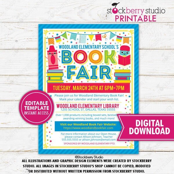 book-fair-flyer-printable-template-library-school-sale-literacy-community-church-event-invitation-pta-pto-fundraiser-digital-download-etsy