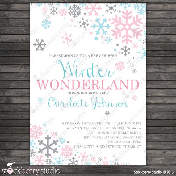 Pink Winter Baby Shower Invitation Printable - Winter Gender Reveal Invitation - Pink and Blue Winter Wonderland Baby Shower Invitation Il_570xn