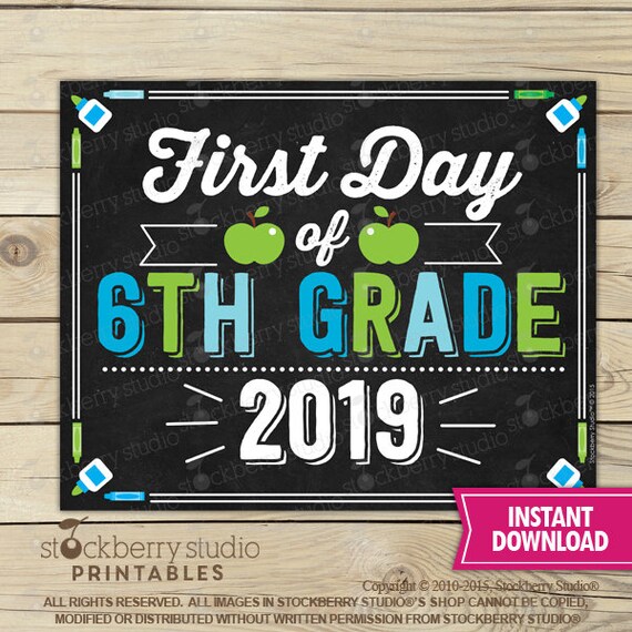 First Day of 6th Grade Sign - Boy 1st Day of School Sign Printable - First Day of School Sign - Chalkboard Sign - Instant Download Il_570xn