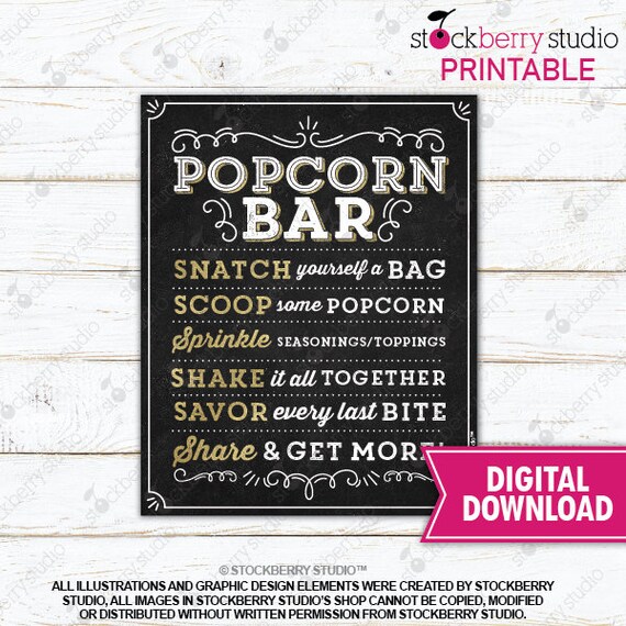 Popcorn Bar Sign Printable Popcorn Sign Digital Download Popcorn Bar Wedding Sign Popcorn Table Sign Popcorn Station Il_570xn
