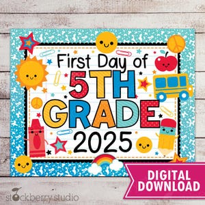 First Day of 5th Grade Sign Boy First Day of Fifth Grade Printable 1st Day of School Back to School Photo Prop Digital Instant Download