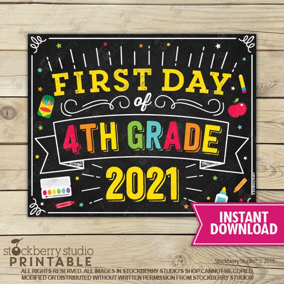 First Day of 4th Grade Sign First Day of School Sign Printable Back to School 1st Day of 4th Grade First Day of Fourth Grade Sign Il_570xn