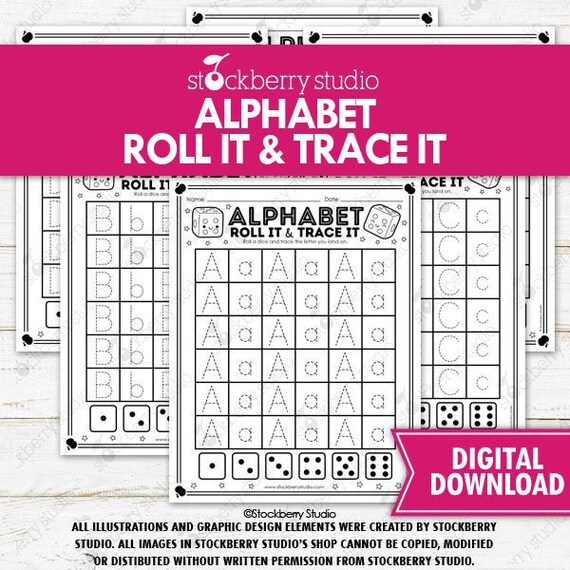 Alphabet Roll It and Trace It Worksheets Printable Phonics Literacy Alphabet Games Trace the Alphabet Preschool Pre-k Kindergarten Il_570xn