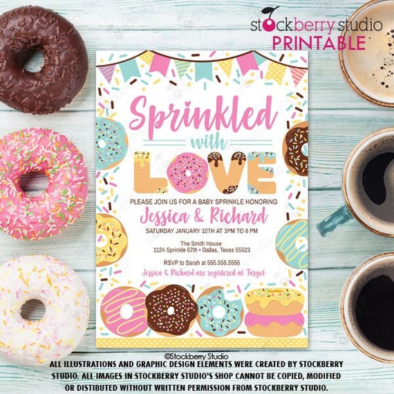 Donut Baby Sprinkle Invitation Printable Editable Sprinkled with Love Donut Invitation Donut Baby Shower Instant Download Editable Template Il_570xn