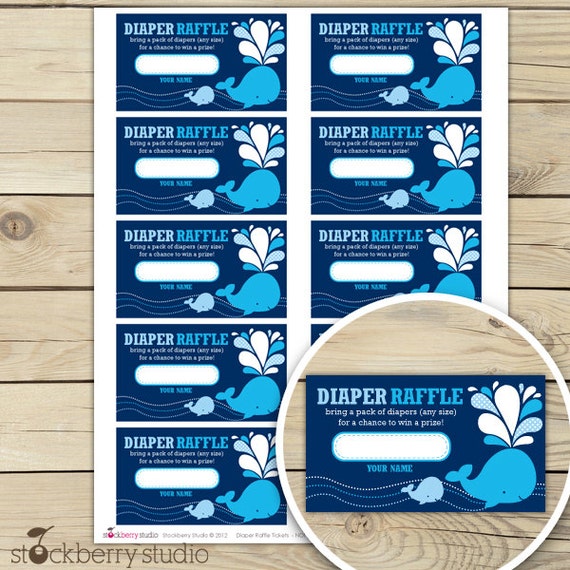 Whale Baby Shower Diaper Raffle Tickets - Instant Download - Boy Baby Shower Diaper Raffle Cards - Navy Blue Baby Shower Games Printable Il_570xn