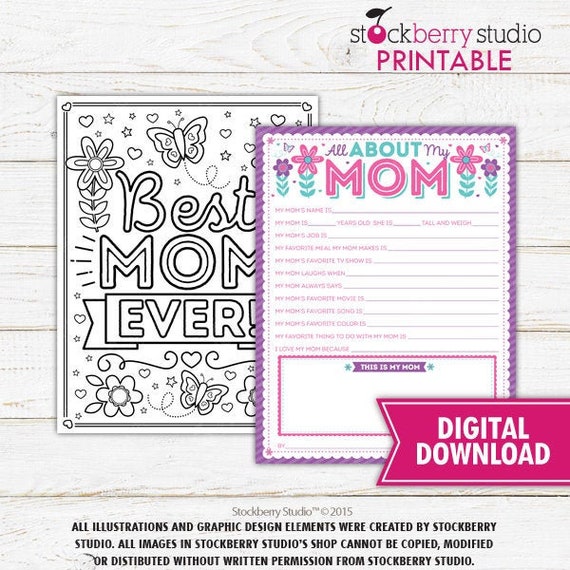 All About My Mom Mother's Day Questionnaire Coloring Page Survey Mother's Day Card Printable Mother's Day Gift Instant Download Il_570xn