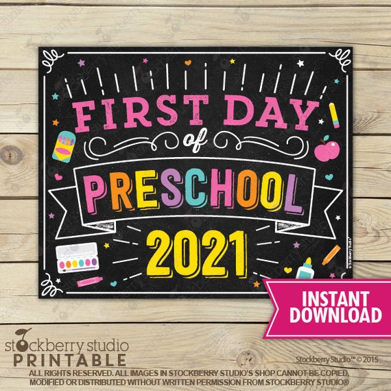 Girl First Day of Preschool Sign Girl First Day of School Sign Printable Back to School Sign 1st day of Preschool Chalkboard Sign Digital Il_570xn